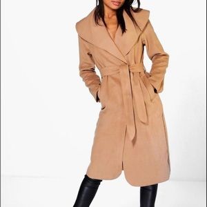 NWT BOOHOO belted shawl collared coat